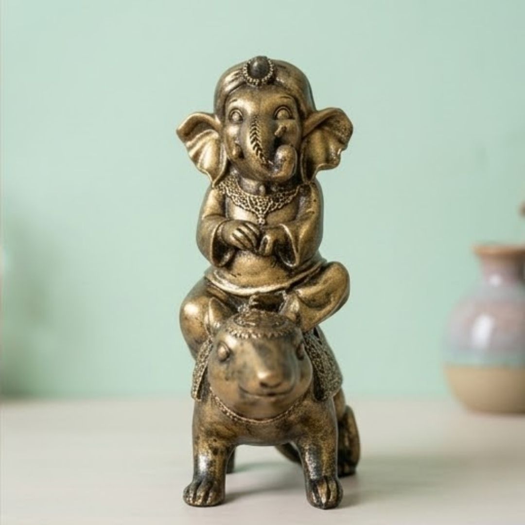 Ganesha Riding Mushak Figurine – Symbol of Guidance, Humility, and Victory – Perfect for Home Decor