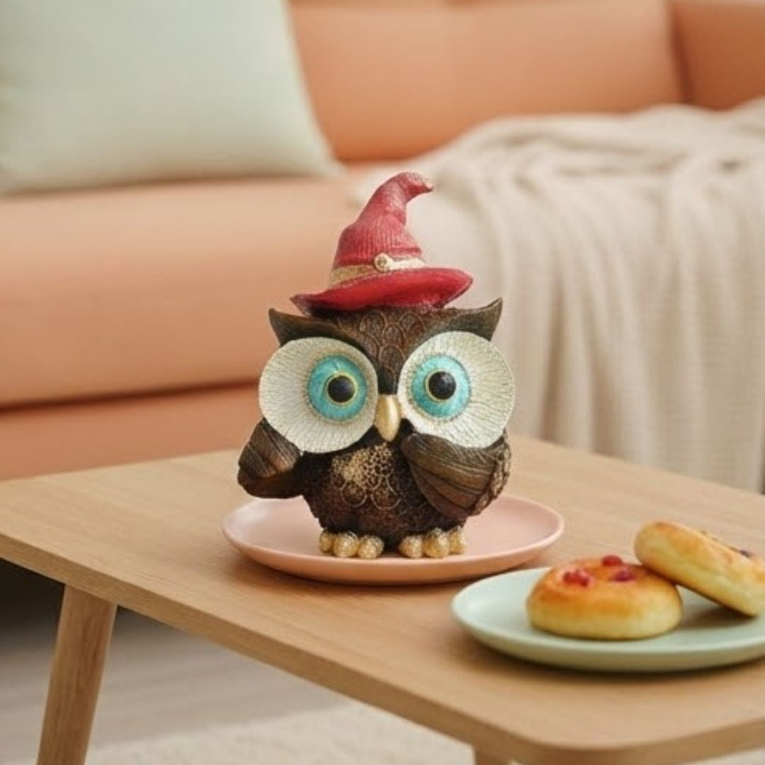 Crimson Wizard Owl Figurine – Symbol of Charm, Joy, and Unique Style – Perfect for Home Decor