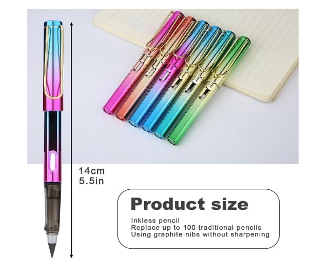 Infinity 1PCS Eternal Pencils, Inkless Everlasting Pencil Inf MBi 1nity Pencils with Eraser Reusable Infinite Pencil Tips for Kids Writing Drawing Sketching (Colorful)