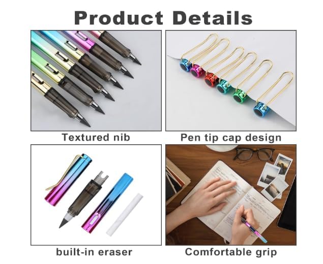 Infinity 1PCS Eternal Pencils, Inkless Everlasting Pencil Inf MBi 1nity Pencils with Eraser Reusable Infinite Pencil Tips for Kids Writing Drawing Sketching (Colorful)