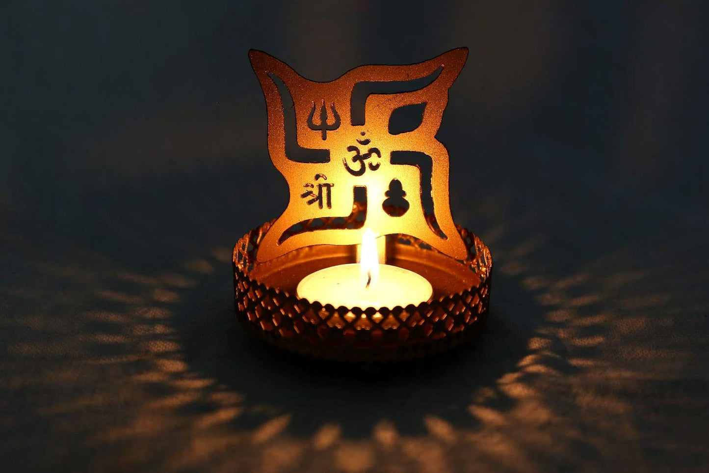 Swastik Backlight Tealight candle Holder - Golden