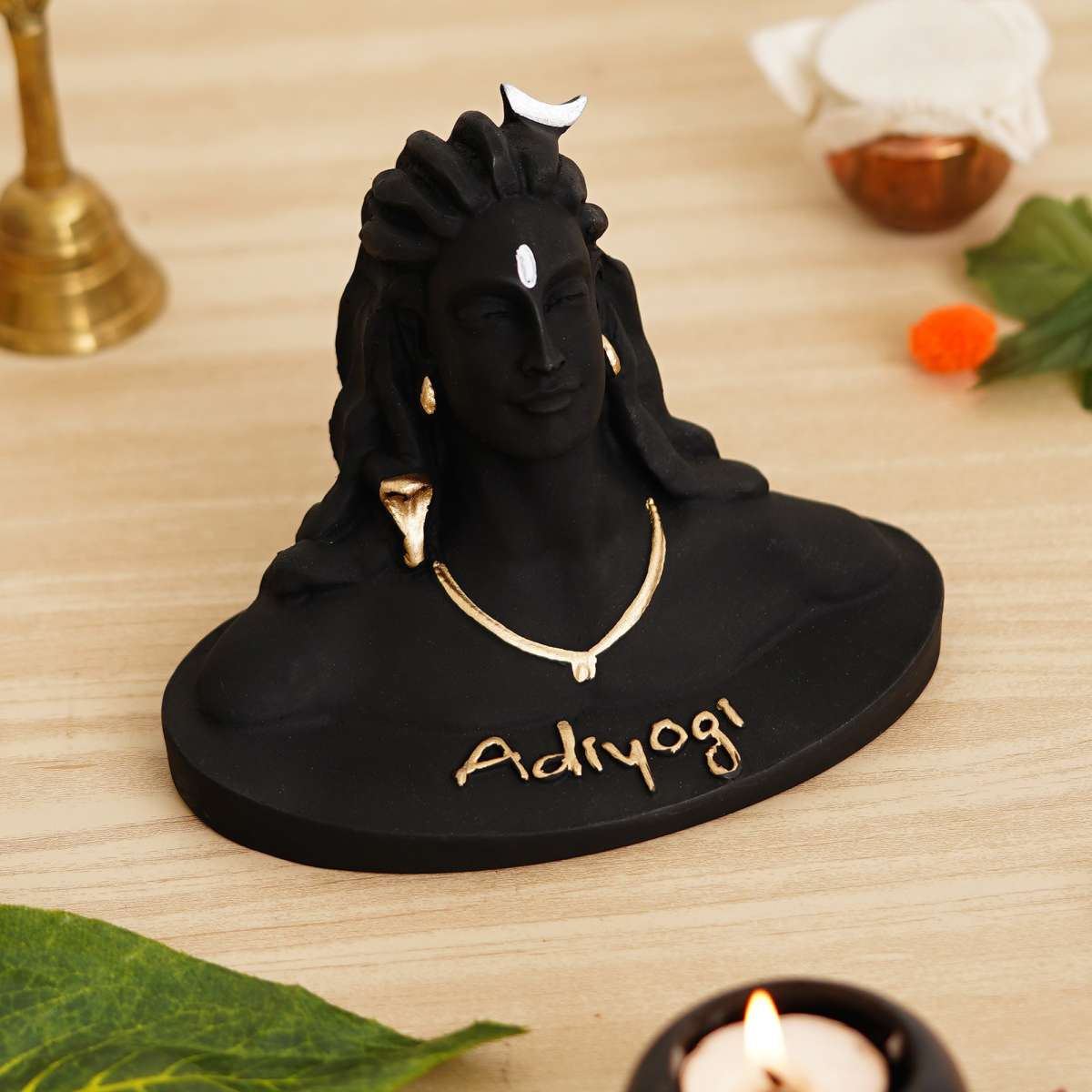 Matte Black Adiyogi Shiva Idol for Home Decor, Gift, Puja, and Car Dashboard Statue | Resin Statue, Made in India (Pack of 2)