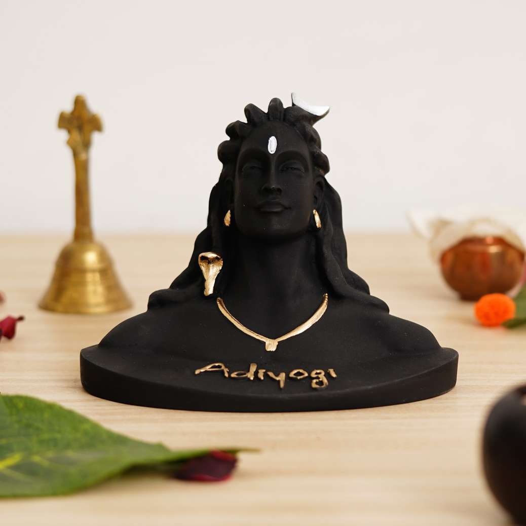 Matte Black Adiyogi Shiva Idol for Home Decor, Gift, Puja, and Car Dashboard Statue | Resin Statue, Made in India (Pack of 2)