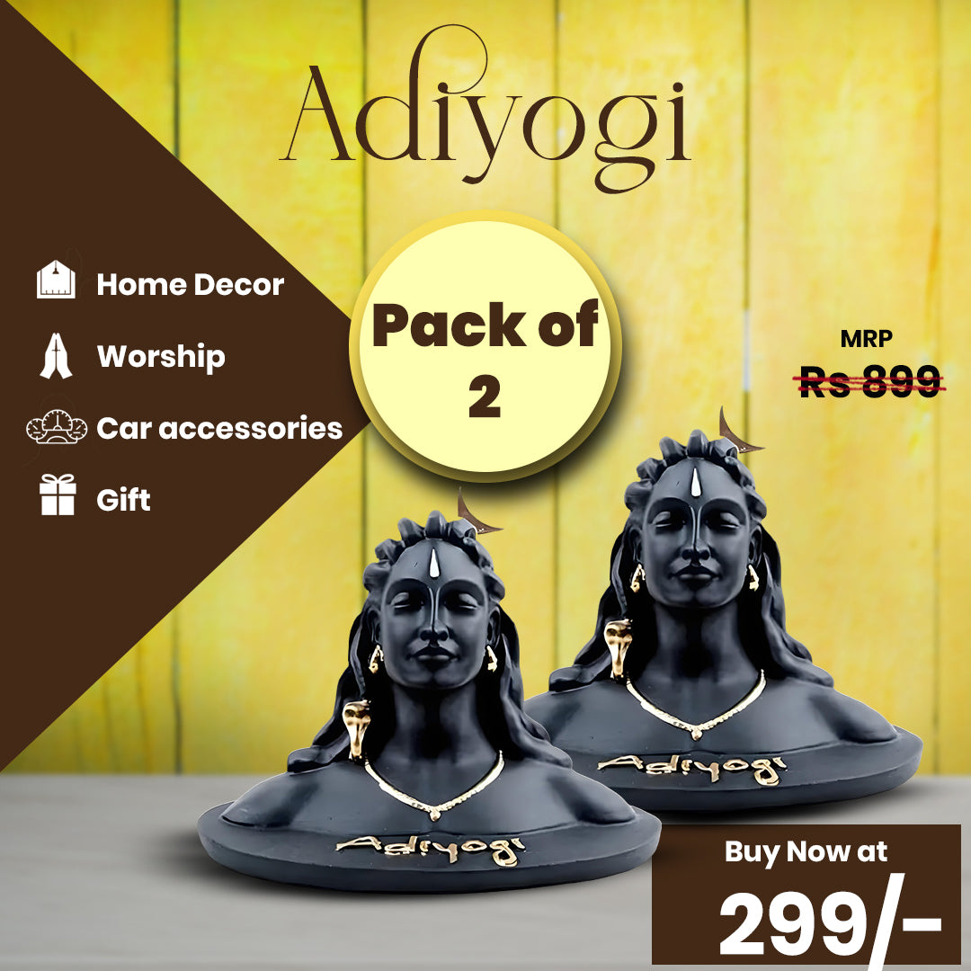 Matte Black Adiyogi Shiva Idol for Home Decor, Gift, Puja, and Car Dashboard Statue | Resin Statue, Made in India (Pack of 2)