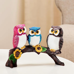 Owl Family on Tree Good Luck Statue – Decorative Resin Figurine for Home, Garden, and Outdoor Spaces