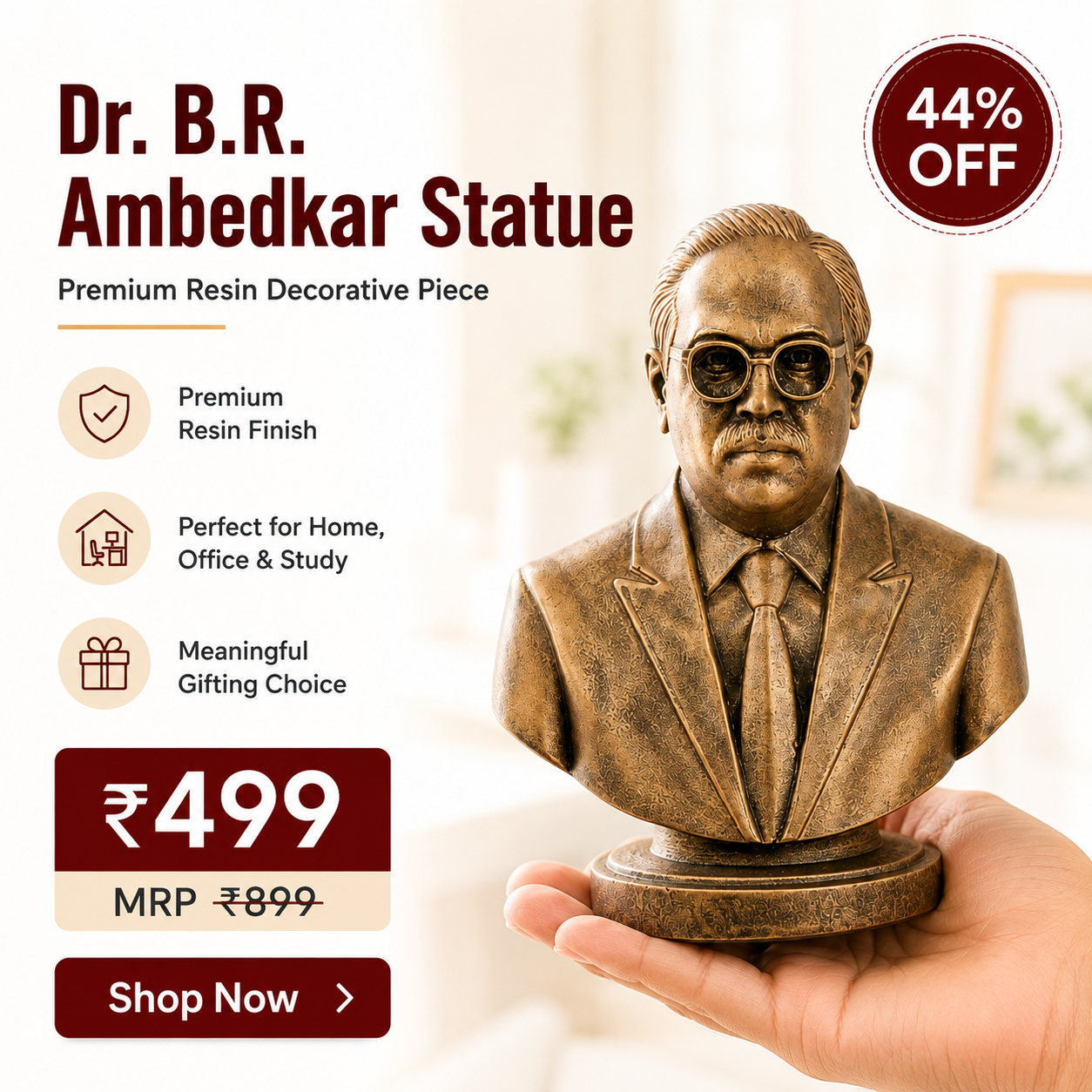 Dr BR Ambedkar Statue | High-Quality Resin Decorative Piece for Home Decor and Gifting |12x9 cm