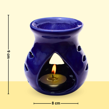 Ceramic Clay Candle-Operated Oil Diffuser – Aroma Burner with Tealight Candle (Blue, 9 cm)