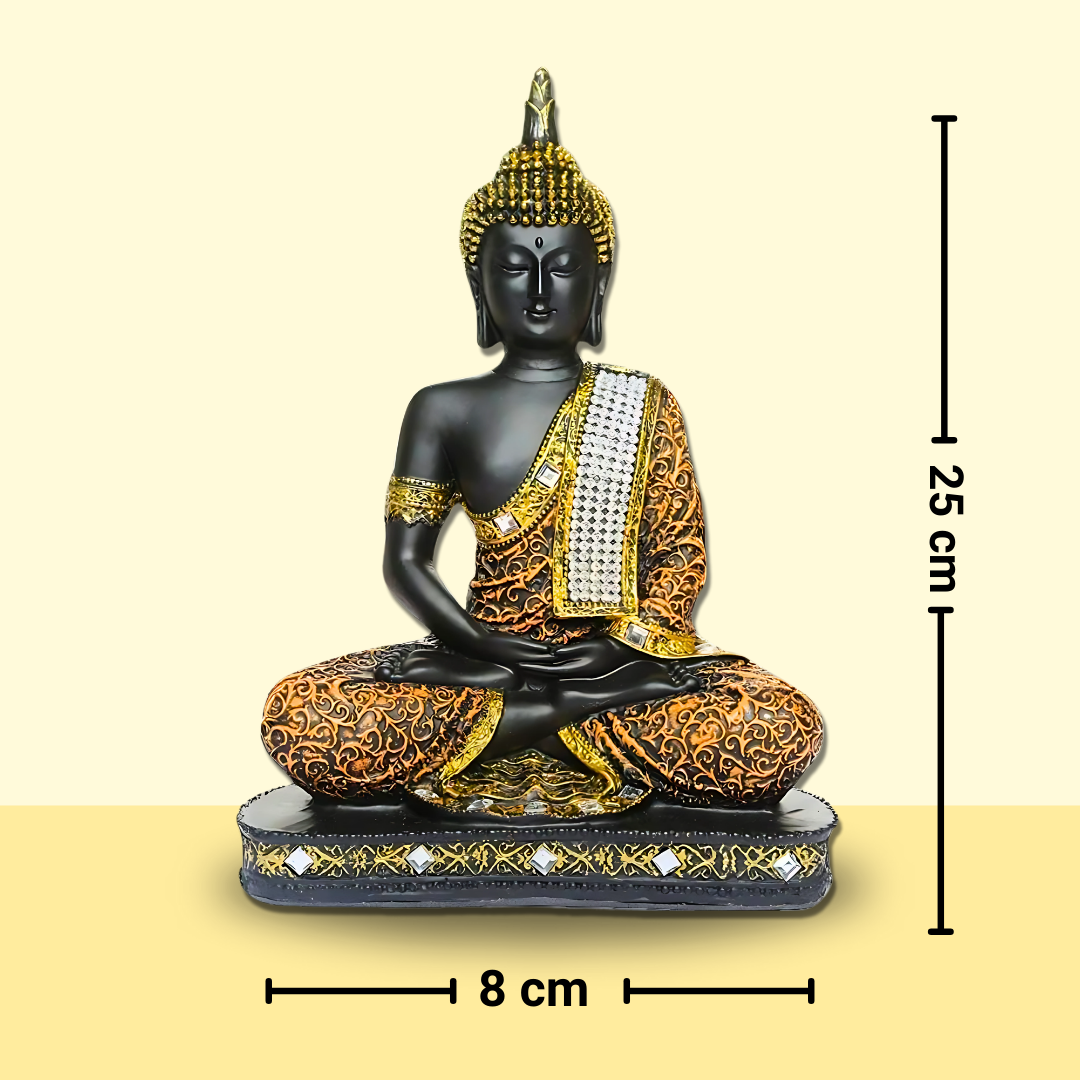 Handcrafted Meditating Monk Samadhi Buddha Figurine – Decorative Resin Showpiece for Home and Gifts (Orange)