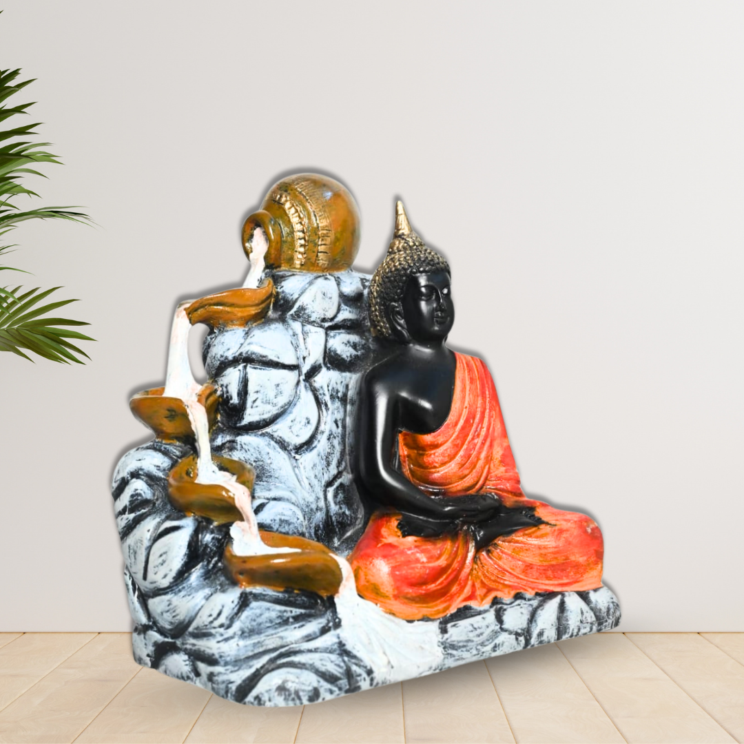 Meditating Buddha Statue with Waterfall for Home Decor and Meditation Spaces | Peaceful Buddha Showpiece