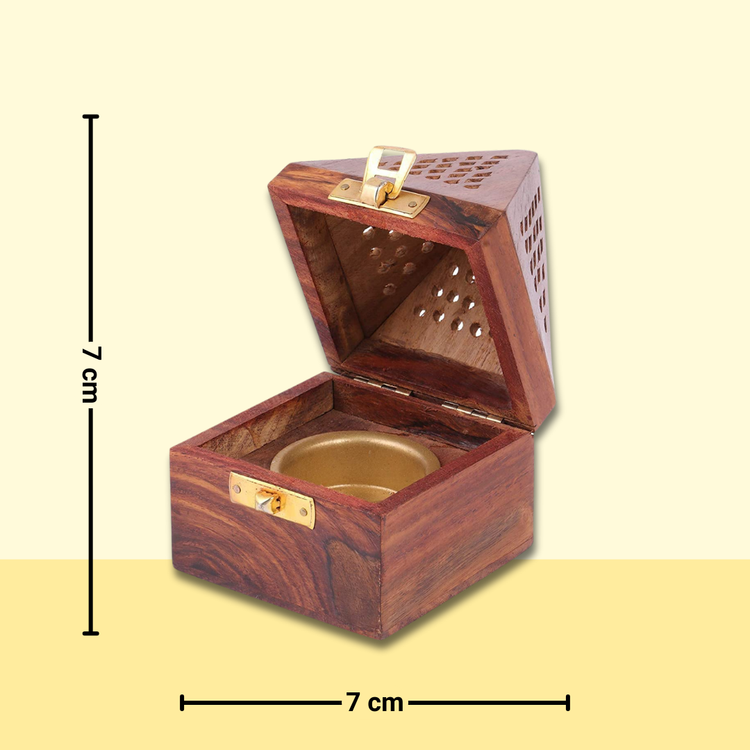 Handcrafted Wooden Stand for Dhoop, Loban, Agarbatti with Metal Plate – Traditional Brown Holder for Puja and Meditation