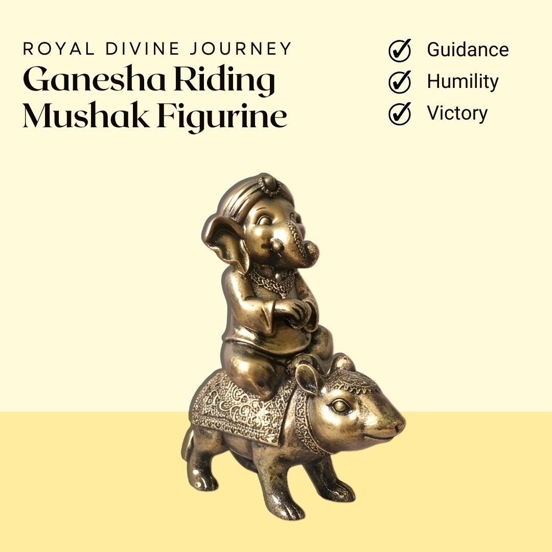 Ganesha Riding Mushak Figurine – Symbol of Guidance, Humility, and Victory – Perfect for Home Decor