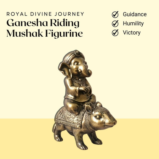 Ganesha Riding Mushak Figurine – Symbol of Guidance, Humility, and Victory – Perfect for Home Decor