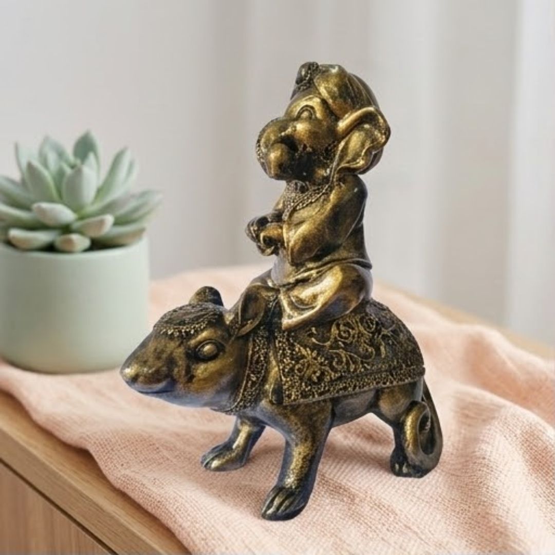 Ganesha Riding Mushak Figurine – Symbol of Guidance, Humility, and Victory – Perfect for Home Decor