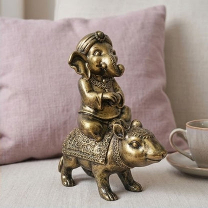 Ganesha Riding Mushak Figurine – Symbol of Guidance, Humility, and Victory – Perfect for Home Decor