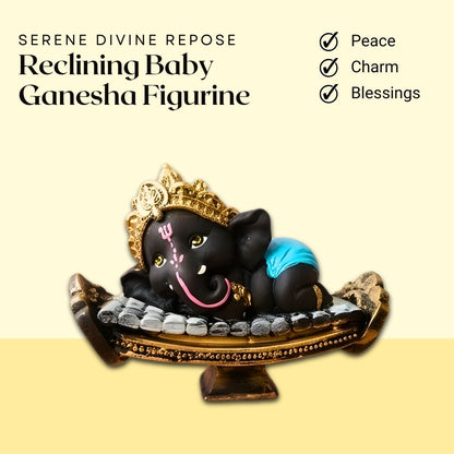 Reclining Baby Ganesha Figurine – Symbol of Peace, Charm, and Blessings – Perfect for Home Decor