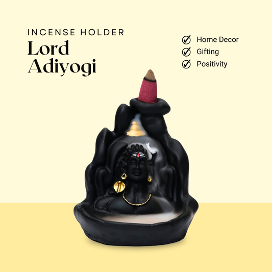 Adiyogi Dhyana Mudra Smoke Fountain Figurine with 10 Backflow Incense Cones | Matte Black Meditation Decor for Tranquility and Mindfulness