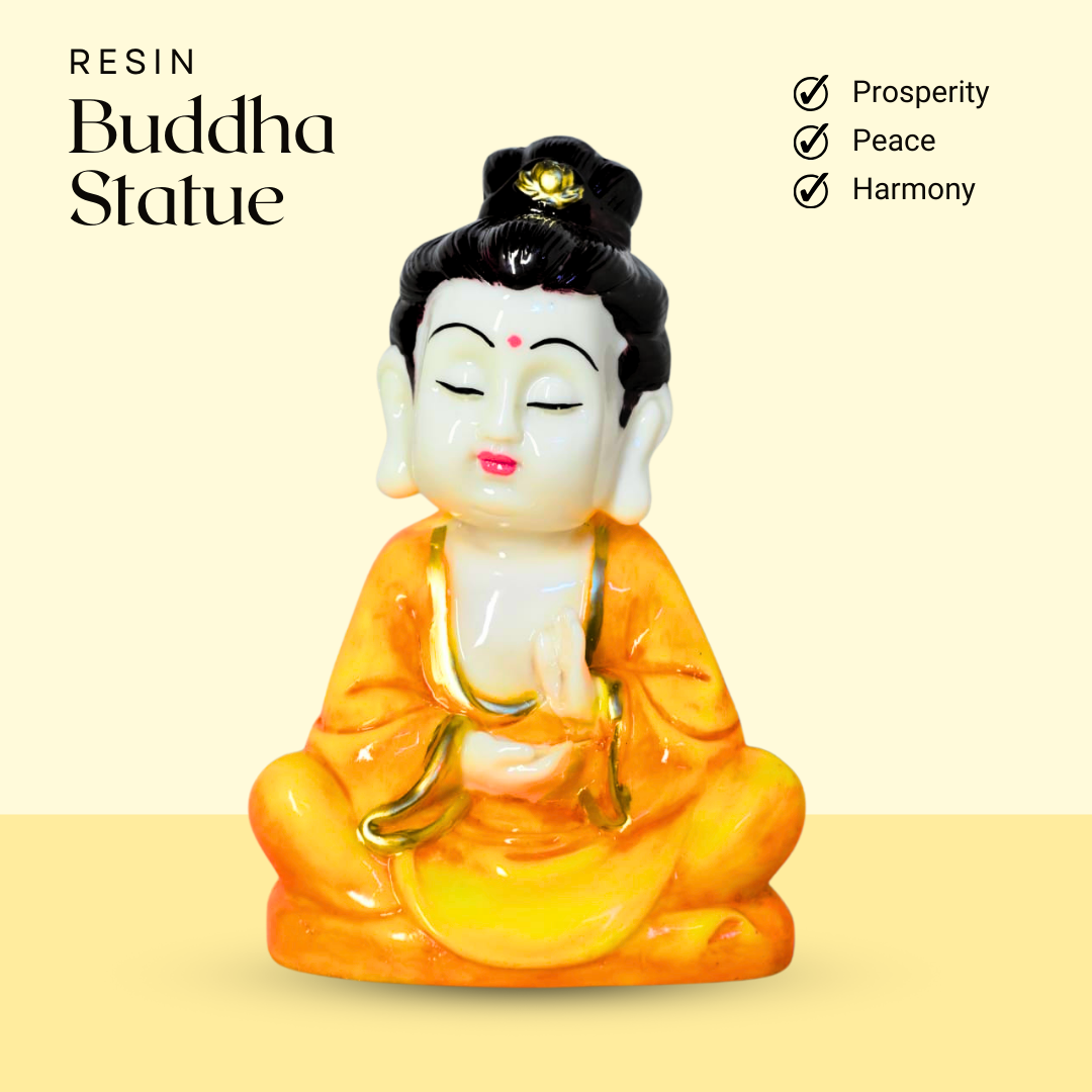 Mini Buddha Statue in Orange Robe – Compact Peaceful Decor for Small Spaces