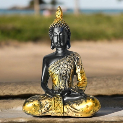 Unique Meditating Sitting Buddha Statue - Elegant Black Showpiece Idol for Home Decor and Gifts - 8 Inches