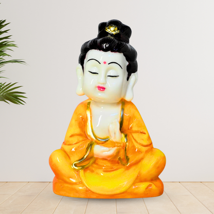 Mini Buddha Statue in Orange Robe – Compact Peaceful Decor for Small Spaces