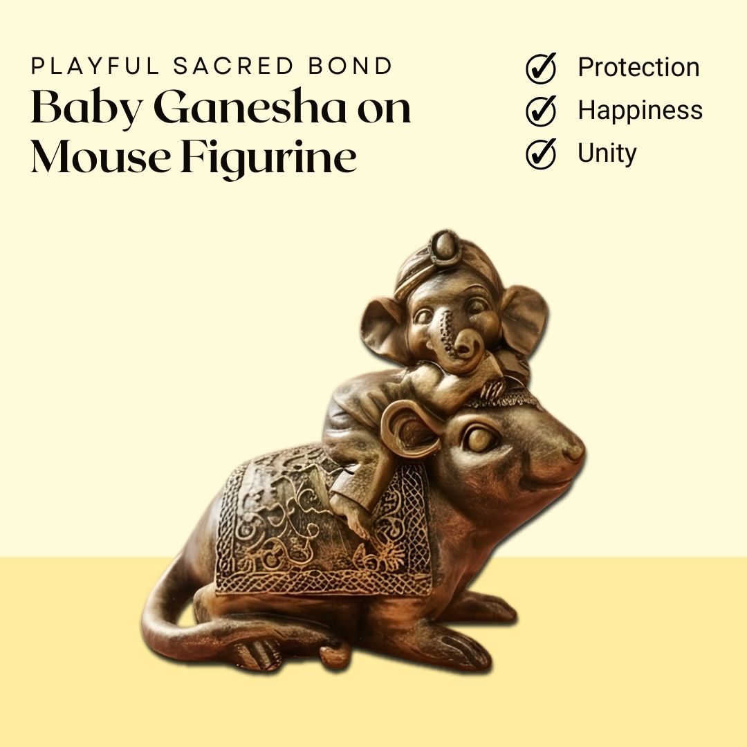 Baby Ganesha on Mouse Figurine – Symbol of Protection, Happiness, and Unity – Perfect for Home Decor