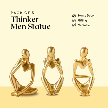 Decorative Abstract Thinker Men Statue Set of 3 – Modern Art Resin Sculpture for Home Decor (Gold, 13cm x 6cm)