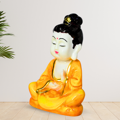 Mini Buddha Statue in Orange Robe – Compact Peaceful Decor for Small Spaces