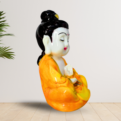 Mini Buddha Statue in Orange Robe – Compact Peaceful Decor for Small Spaces