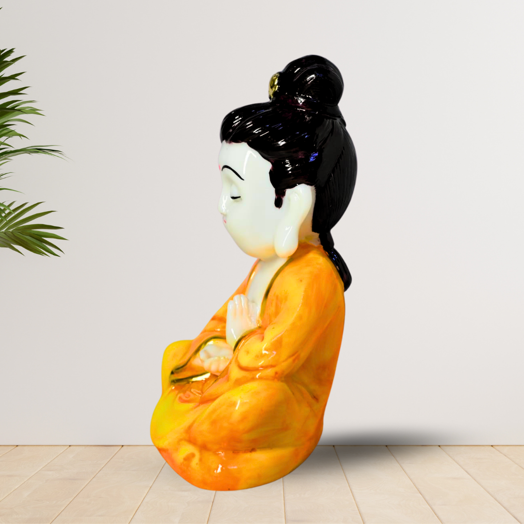 Mini Buddha Statue in Orange Robe – Compact Peaceful Decor for Small Spaces