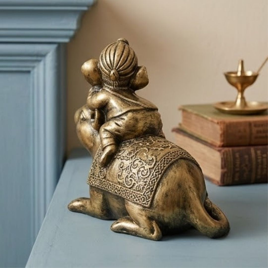 Baby Ganesha on Mouse Figurine – Symbol of Protection, Happiness, and Unity – Perfect for Home Decor