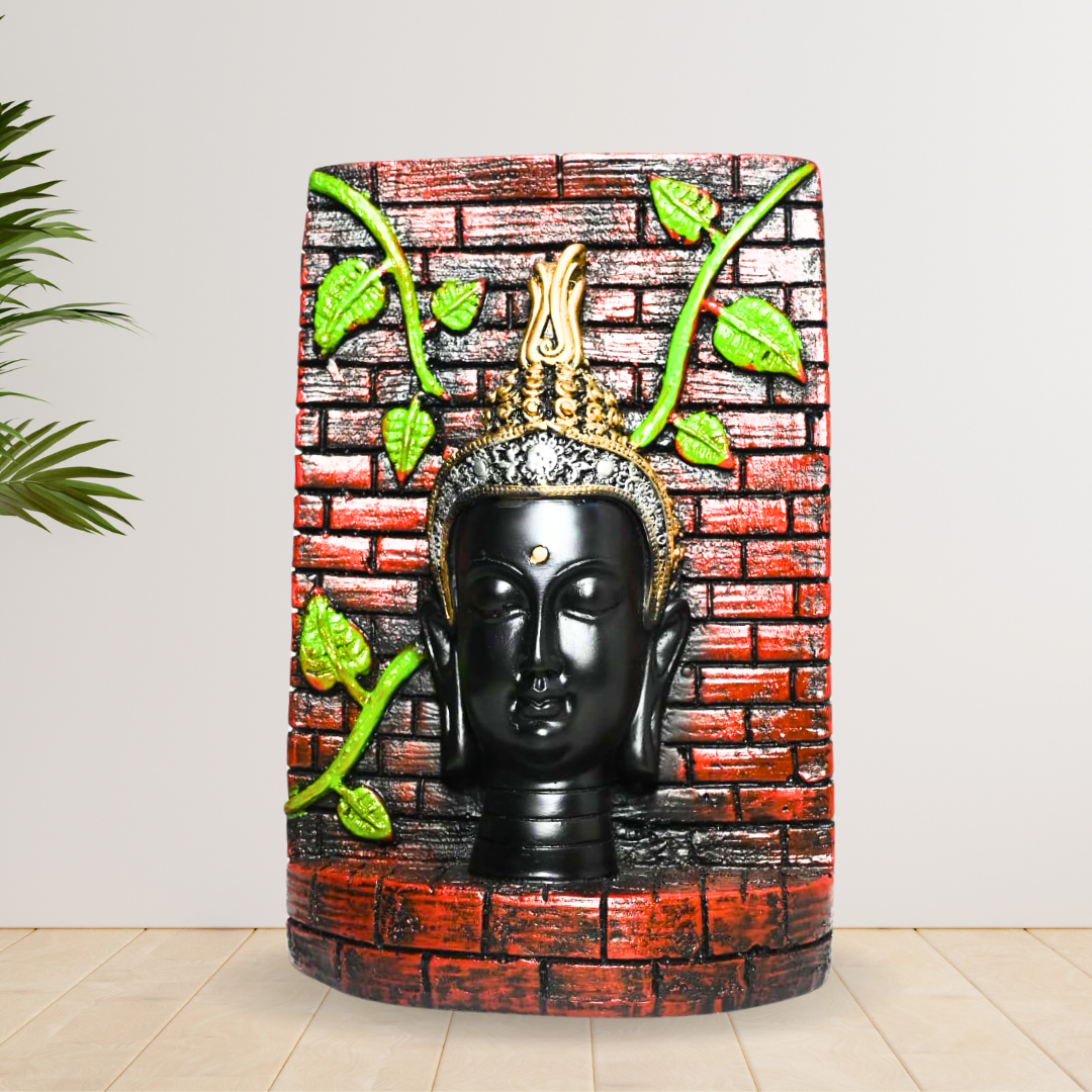 Elegant Black Buddha Wall Art Decor Featuring Vines on Rustic Brick Background for Serenity and Peaceful Home Ambiance