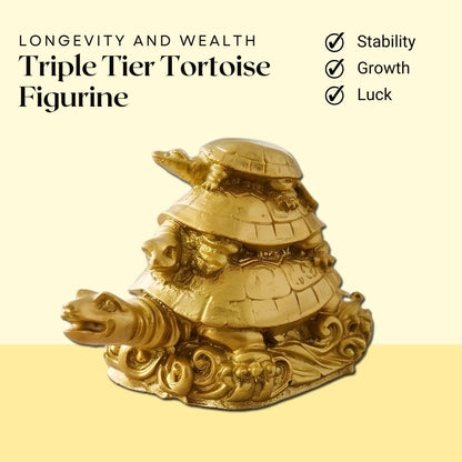 Triple Tier Tortoise Figurine – Symbol of Stability, Growth, and Luck – Perfect for Home & Office
