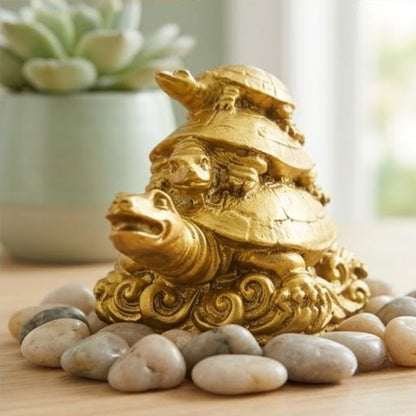 Triple Tier Tortoise Figurine – Symbol of Stability, Growth, and Luck – Perfect for Home & Office