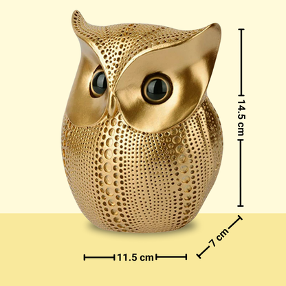 Golden Lucky Owl Resin Art Idol Figure – Handcrafted Owl Sculpture for Home and Office Décor, Symbol of Strength and Wisdom