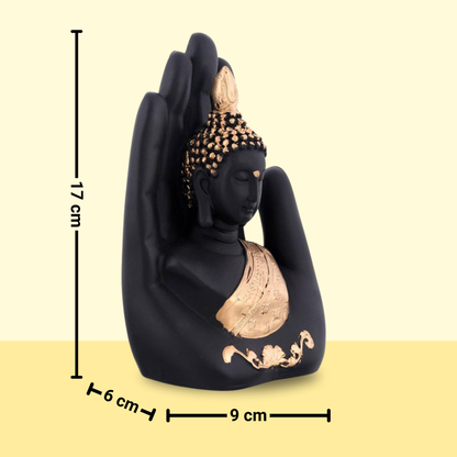 Golden Handcrafted Palm Buddha Idol | Home Decor & Gifts | Traditional Resin Statue for Living Room & Pooja Room