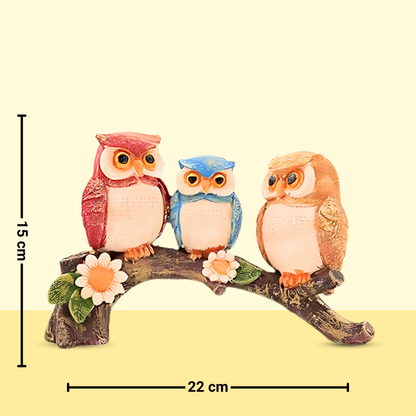 Owl Family on Tree Good Luck Statue – Decorative Resin Figurine for Home, Garden, and Outdoor Spaces