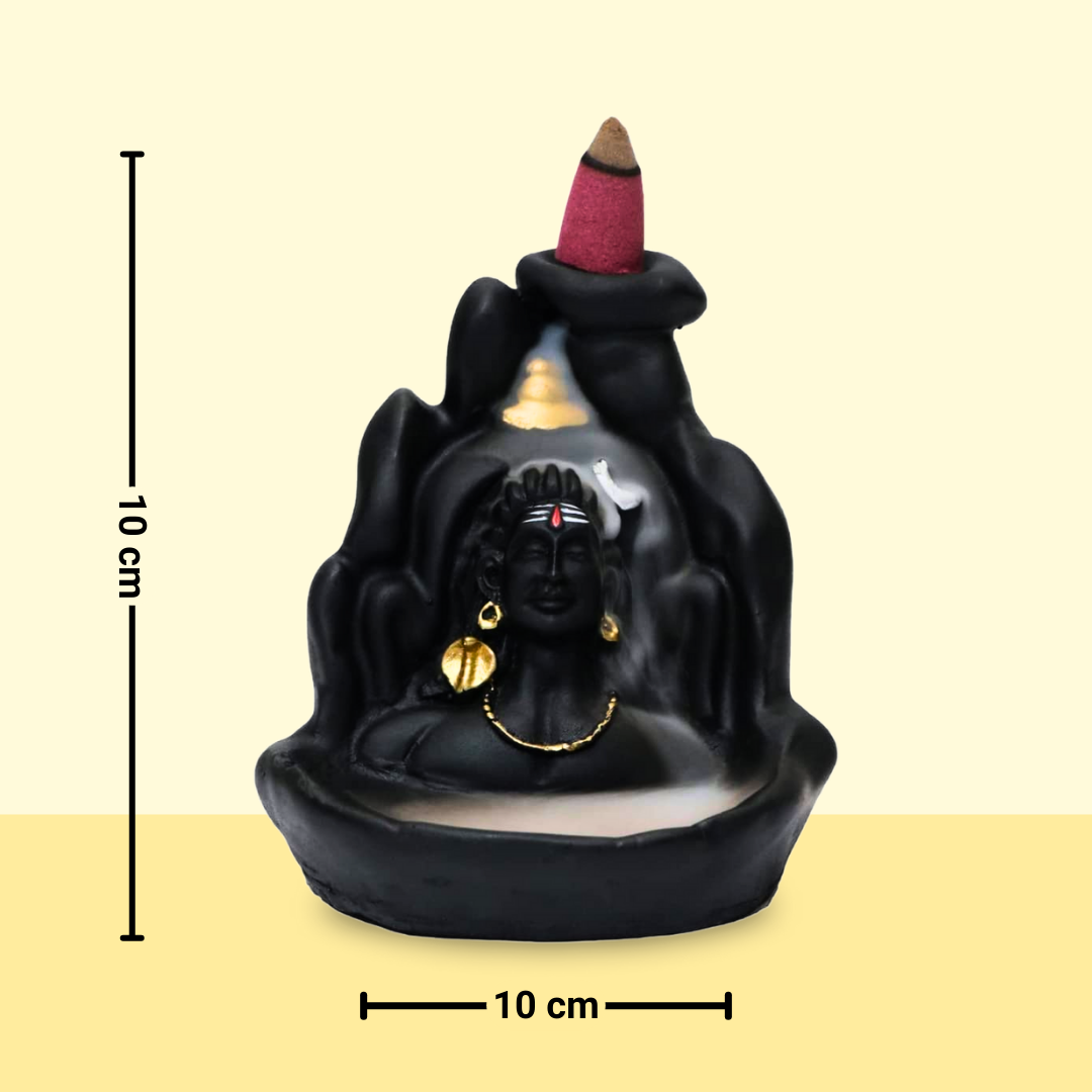 Adiyogi Dhyana Mudra Smoke Fountain Figurine with 10 Backflow Incense Cones | Matte Black Meditation Decor for Tranquility and Mindfulness