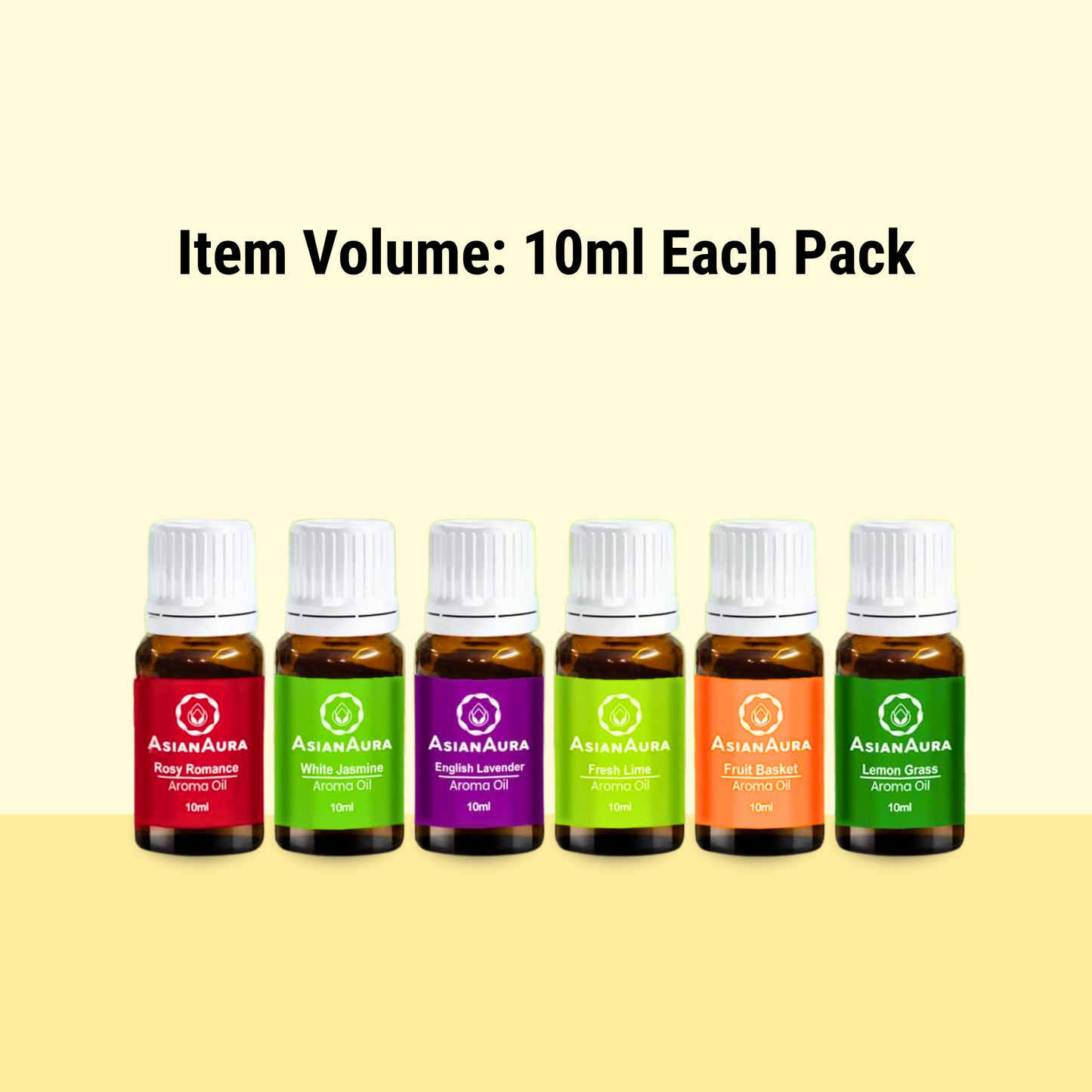 6-Piece Ceramic Aroma Diffuser Oil Set – English Lavender, Rosy Romance, Fruit Basket, Fresh Lime, White Jasmine, Lemon Grass (10ml Each) | Perfect for Home Fragrance & Aromatherapy