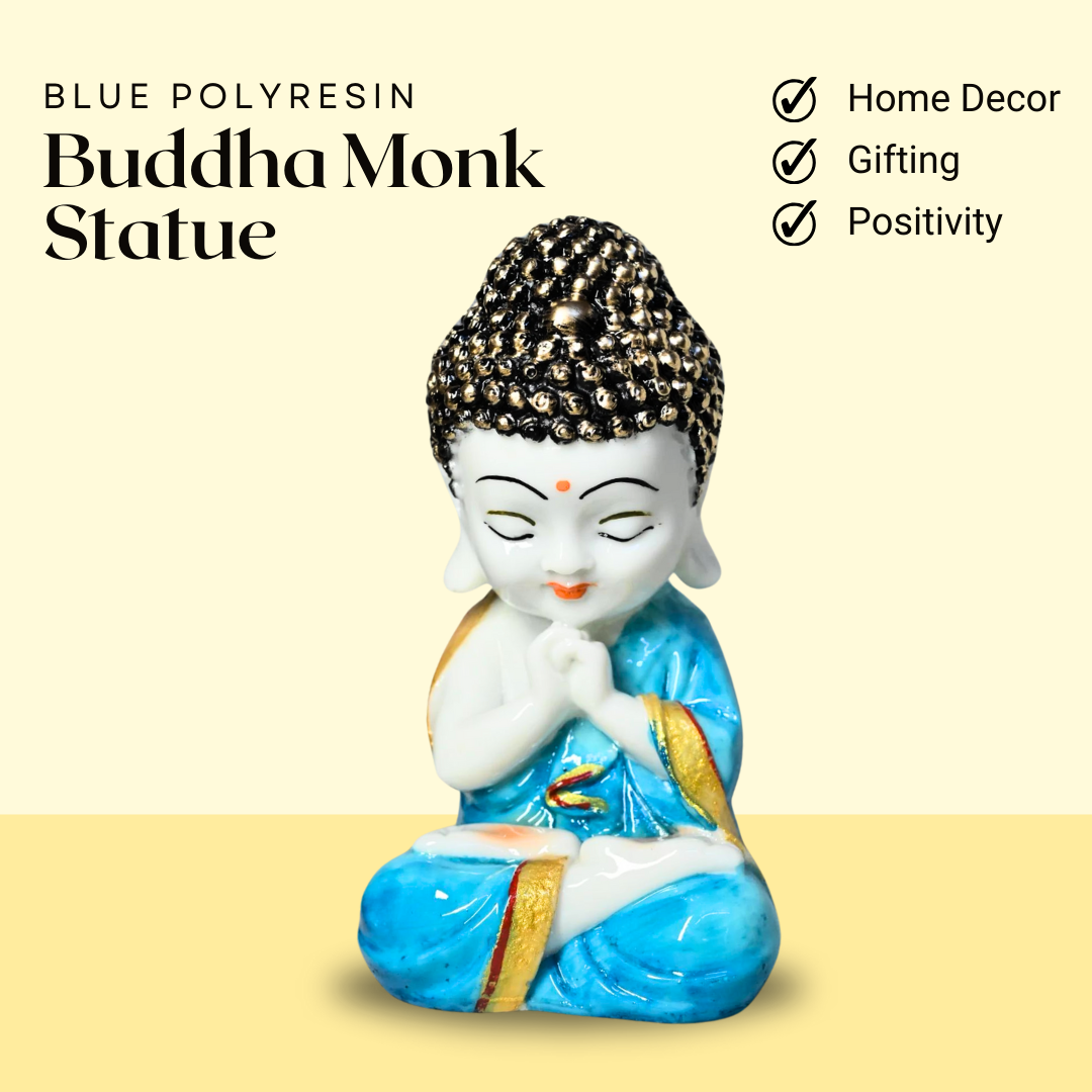 Blue Unique Meditating sitting Buddha statue showpiece idol home decor items for living room and gifts - Blue