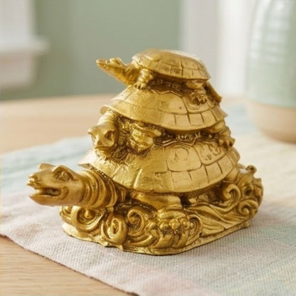Triple Tier Tortoise Figurine – Symbol of Stability, Growth, and Luck – Perfect for Home & Office