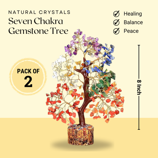 Pack of 2 Seven Chakra Gemstone Trees – Natural Crystal Beads for Health, Wealth, Prosperity, and Home Decor