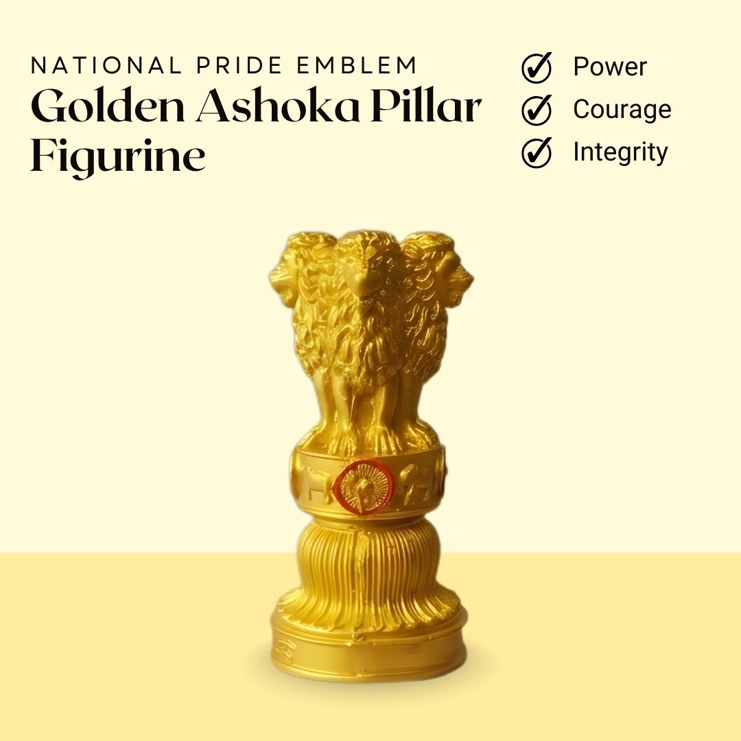 Golden Ashoka Pillar Figurine – Symbol of Power, Courage, and Integrity – Perfect for Home & Office