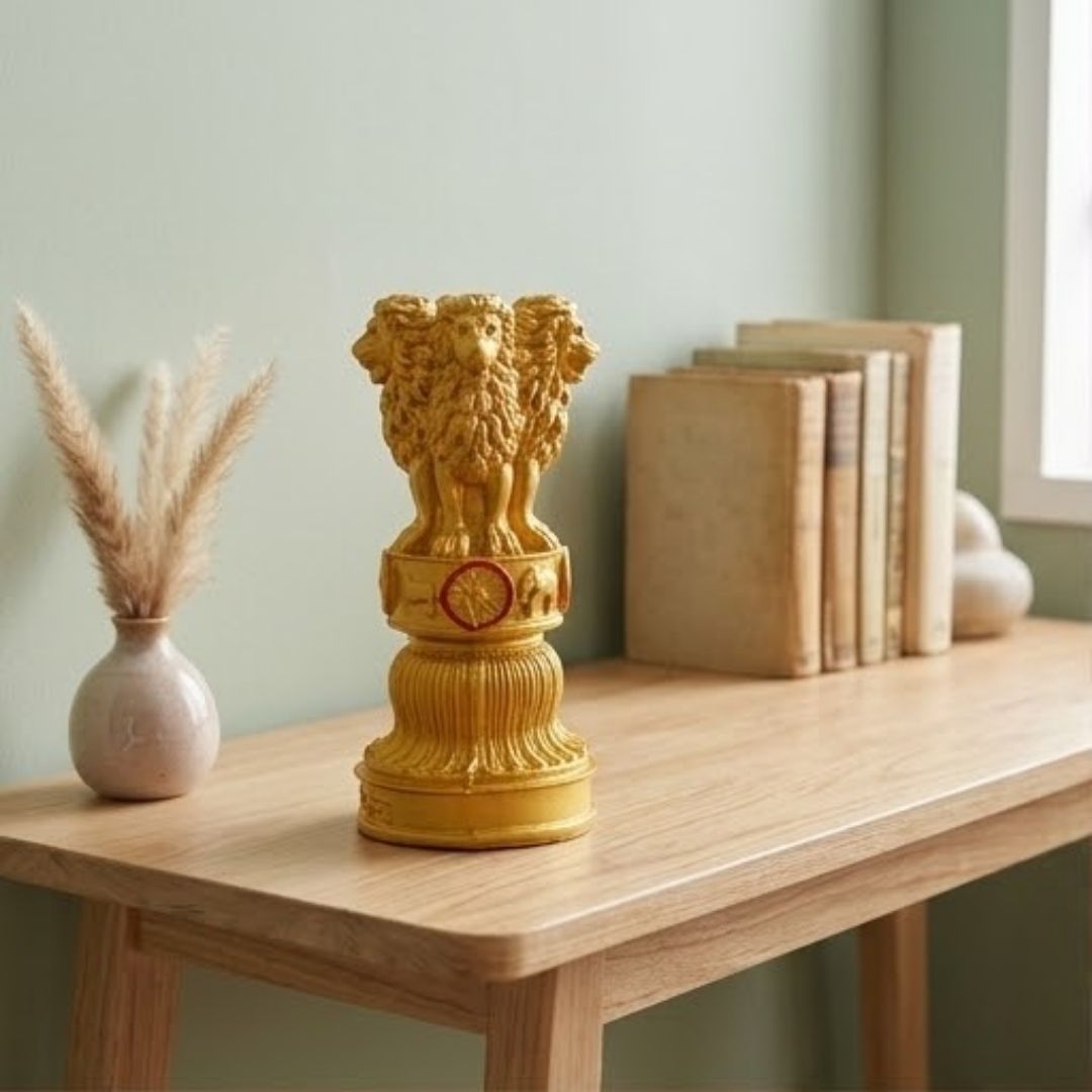 Golden Ashoka Pillar Figurine – Symbol of Power, Courage, and Integrity – Perfect for Home & Office