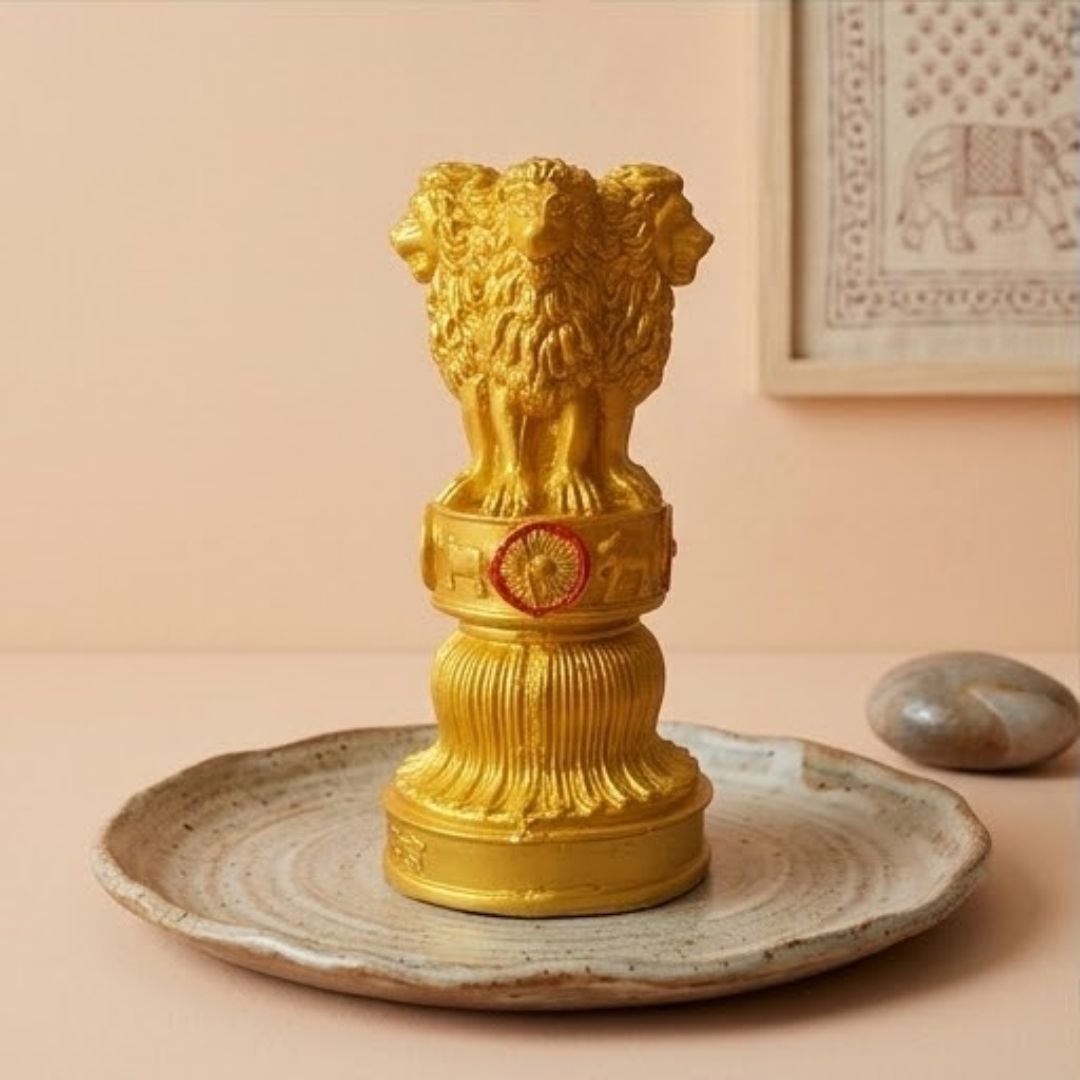 Golden Ashoka Pillar Figurine – Symbol of Power, Courage, and Integrity – Perfect for Home & Office