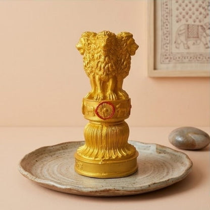 Golden Ashoka Pillar Figurine – Symbol of Power, Courage, and Integrity – Perfect for Home & Office