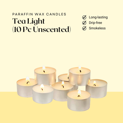 10 Pcs Unscented Tea Light Candles – Smokeless, Long-Lasting Wax Candles for Home Decor and Special Occasions