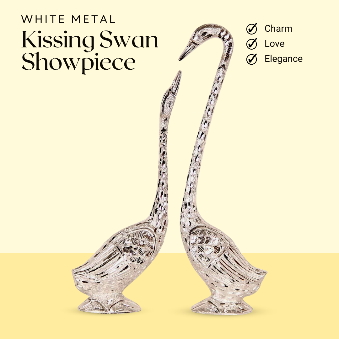 Kissing Swan Pair/Duck Showpiece – Elegant White Metal Pair for Wedding and Home Decor