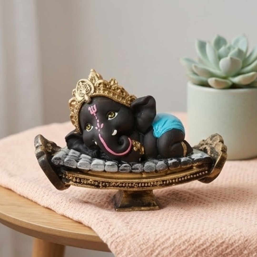 Reclining Baby Ganesha Figurine – Symbol of Peace, Charm, and Blessings – Perfect for Home Decor