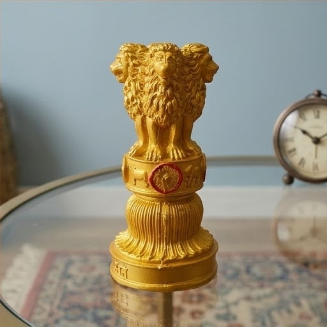 Golden Ashoka Pillar Figurine – Symbol of Power, Courage, and Integrity – Perfect for Home & Office