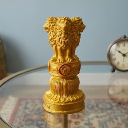 Golden Ashoka Pillar Figurine – Symbol of Power, Courage, and Integrity – Perfect for Home & Office