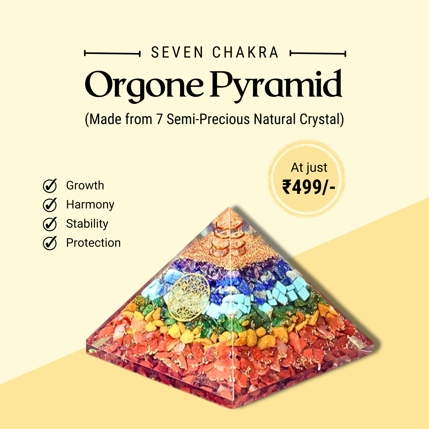 Natural 7 Chakra Crystal Orgone Pyramid for Balancing & Spiritual Connection - Decorative Showpiece